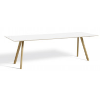 Table COPENHAGUE CPH30 250 X 90 CM de Hay, Plateau blanc laminé, Pieds en chêne vernis naturel