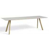 Table COPENHAGUE CPH30 250 X 90 CM de Hay, Plateau linoléum blanc cassé, Pieds en chêne vernis naturel