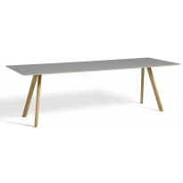 Table COPENHAGUE CPH30 250 X 90 CM de Hay, Plateau linoléum gris, Pieds en chêne vernis naturel