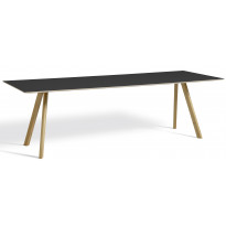 Table COPENHAGUE CPH30 250 X 90 CM de Hay, Plateau linoléum noir, Pieds en chêne vernis naturel