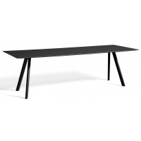 Table COPENHAGUE CPH30 250 X 90 CM de Hay, Plateau linoléum noir, Pieds en chêne laqué noir à base d