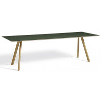 Table COPENHAGUE CPH30 250 X 90 CM de Hay, Plateau linoléum vert, Pieds en chêne vernis naturel
