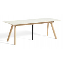 Table à rallonge CPH30 de Hay, 160 x 80 cm, Plateau lino blanc cassé, Pieds en chêne vernis naturel