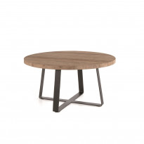 Table ronde Fanny, Structure en acier noir, Plateau en teck recyclé,  Ø 130 cm