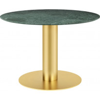 Table 2.0 de Gubi, base laiton, Ø110 cm, Marbre vert