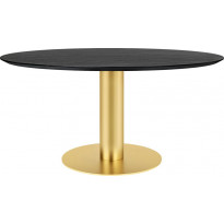 Table à manger 2.0 de Gubi, Ø 150 cm, Structure laiton, Black Stained Ash Semi Matt Lacquered